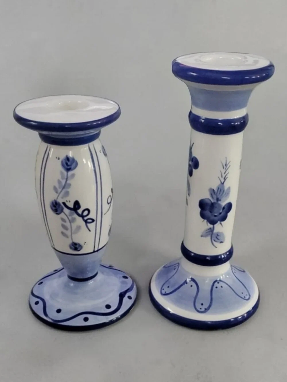 Vintage Blue & White Ceramic Floral Candlestick Holder - Home Accents